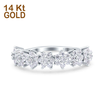 14K White Gold Seven Stone Flower Half Eternity Band Round Wedding Engagement Ring Simulated CZ